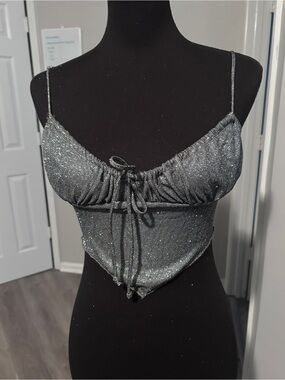 NWT Urban Outfitters Silver glitter Sparkle Handkerchief Crop Top  Small